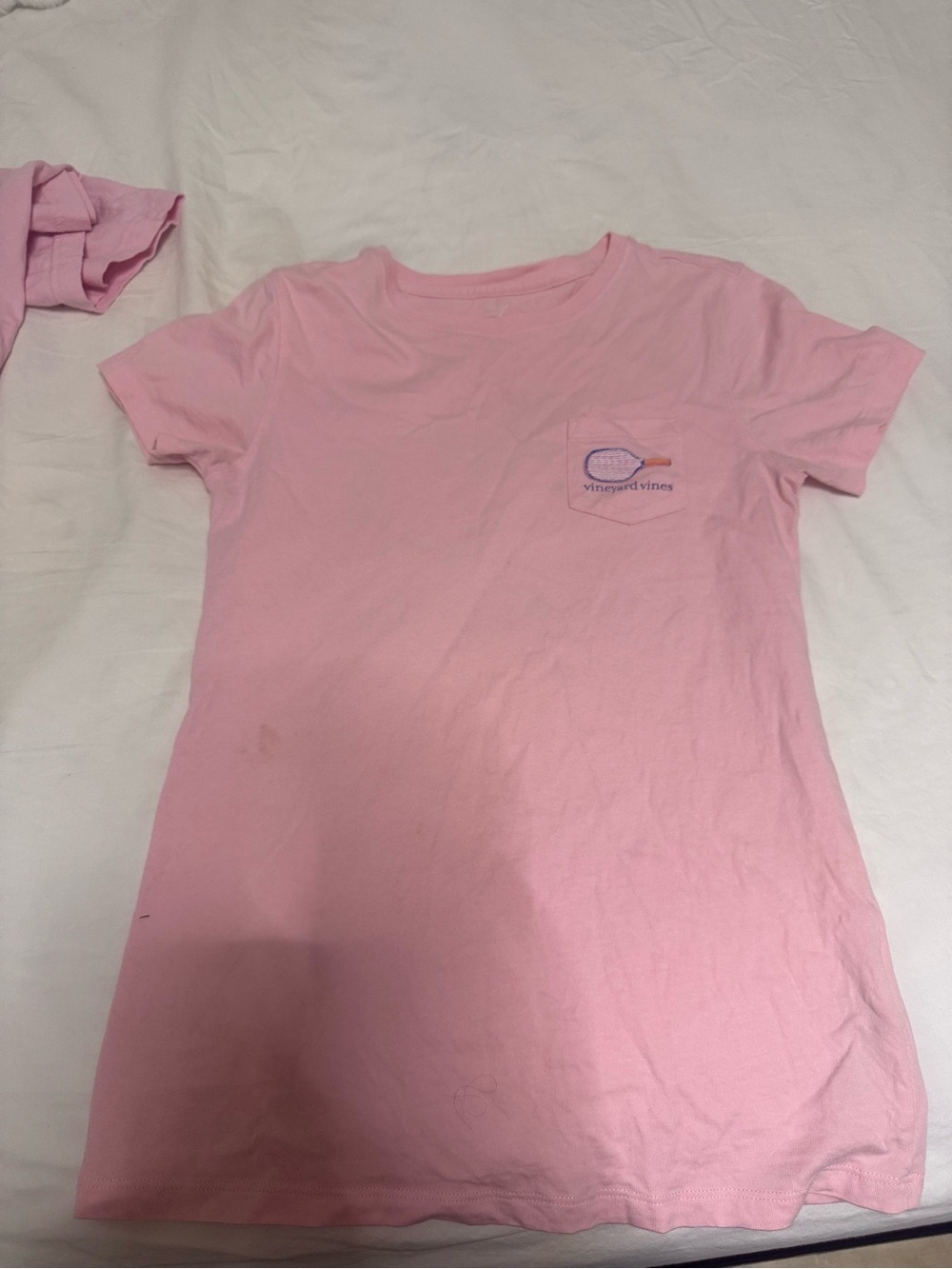 Vineyard Vines women’s Light Pink Pocket Tee with pickleball logo
